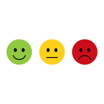 Smiley emoticons icon positive, neutral and negative, flat design 