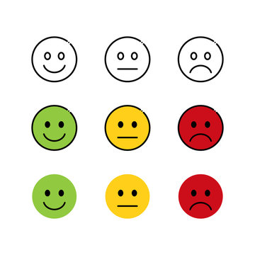 Smiley emoticons icon positive, neutral and negative, flat design 
