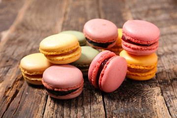 colorful macaroon on wood background