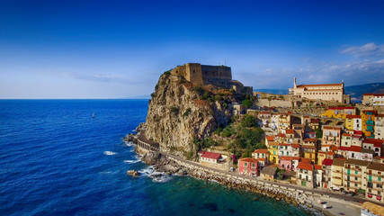 Aerial view of Scilla coastline in Calabria, Italy - obrazy, fototapety, plakaty