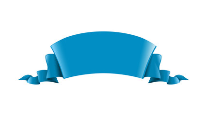 Blue ribbon. Wide volume curved semicircle arc strip, fabric tape or paper with curly edges. Decorative design element. Silk elegant retro ribbon with empty space for title writing. Isolated vector 
