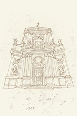 Vector sketch of church in Rome, Italy.