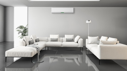 Modern bright interior with air conditioning 3D rendering illustration