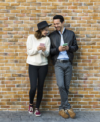 Couple Dating Happiness Traveling Using Smart Phone