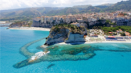 Aerial view of Tropea coastline in Calabria, Italy - obrazy, fototapety, plakaty