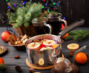 Fototapeta na wymiar Christmas mulled wine and spices. Christmas background.