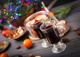 Christmas mulled wine and spices. Christmas background.