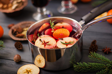 Christmas mulled wine and spices. Christmas background.