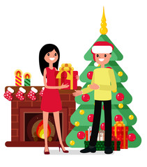 Fototapeta premium Christmas set in cartoon style.