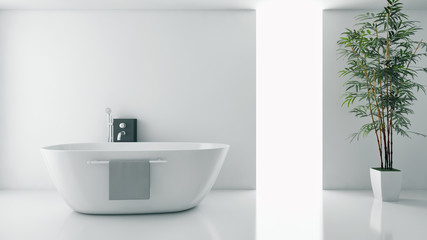 Fototapeta na wymiar Modern bright bathroom interiors 3D rendering illustration
