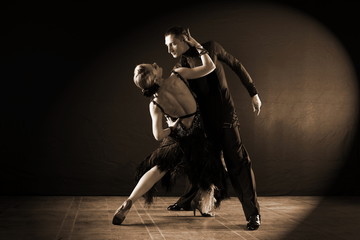 dancers in ballroom isolated on black background - obrazy, fototapety, plakaty