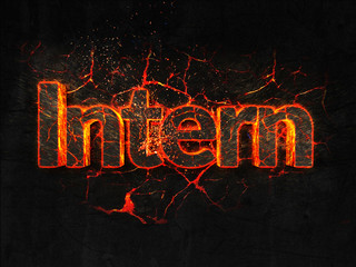 Intern Fire text flame burning hot lava explosion background.