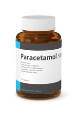 3d rendering of paracetamol bottle with pills over white