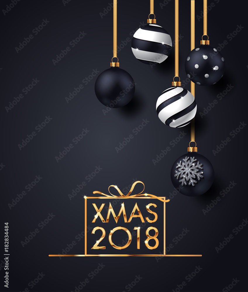 Wall mural christmas, new year winter holiday party posters design template of golden glittering xmas decoratio