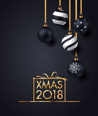 Christmas, New Year winter holiday party posters design template of golden glittering xmas decorations