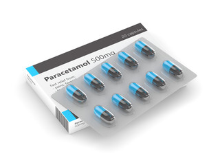 3d rendering of paracetamol pills over white