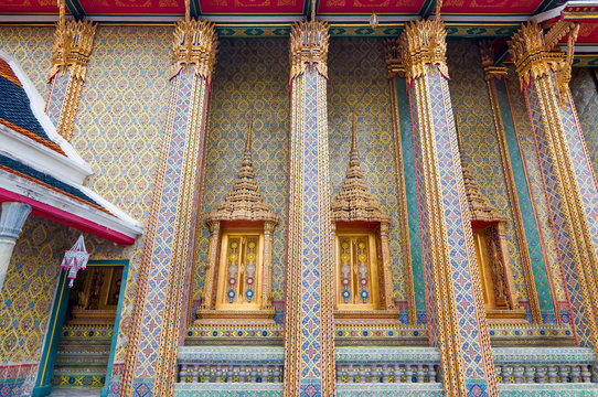 Beautiful architecture of Thai traditional stucco at Wat Rachabophit the temple in Bangkok Thailand