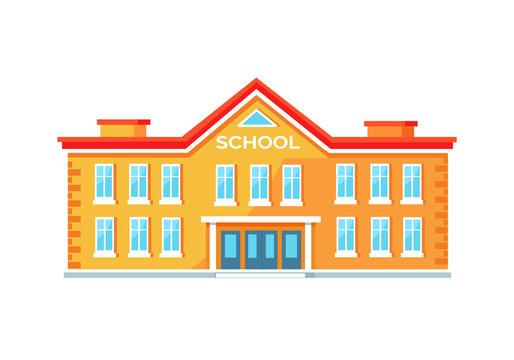 Colorful Brick School Building Vector Illustration