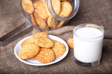 Glass of milk and cookies