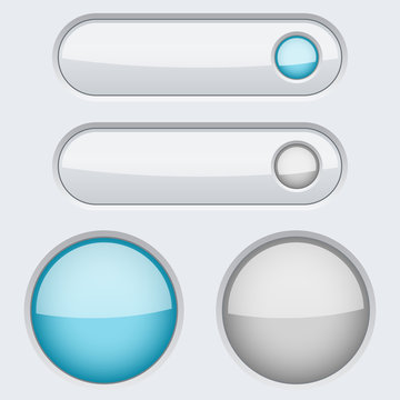 Set of white buttons with blue symbols