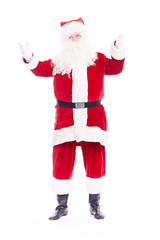 Portrait of Christmas character Santa Claus in traditional costume on white background