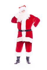Portrait of Christmas character Santa Claus in traditional costume on white background