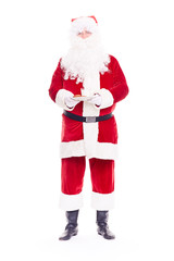 Portrait of Christmas character Santa Claus in traditional costume on white background