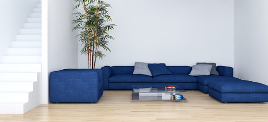 Modern bright interiors 3D rendering illustration