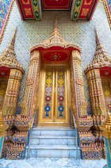 Fototapeta premium Beautiful architecture of Thai traditional stucco at Wat Rachabophit the temple in Bangkok Thailand