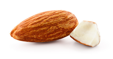 Almond. Almond nut isolated on white background. Macro. Full depth of field.
