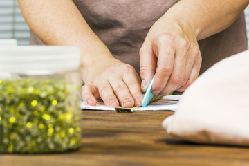 Fashionable design close-up. hands of the designer with chalk