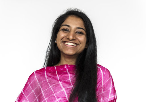 Happy Indian Woman Wearing A Sari