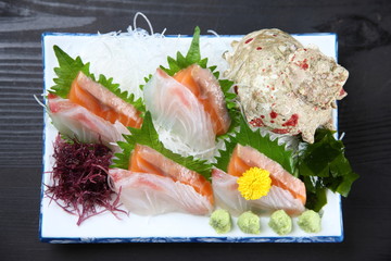 sashimi plate of salmon and snapper