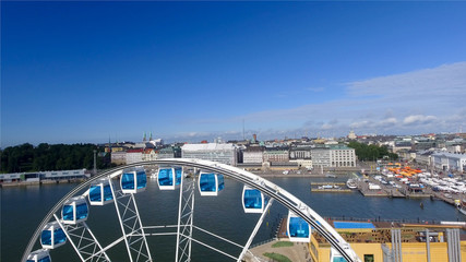 Beautiful aerial view of Helsinki and ferris wheel, Finland