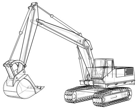 Excavator. Abstract drawing. Wire-frame. EPS10 format. Vector created of 3d