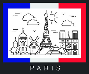 Paris, France. City attractions and the flag of France