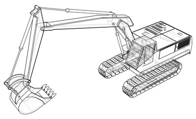 Excavator vector. Wire-frame. EPS10 format. Vector created of 3d