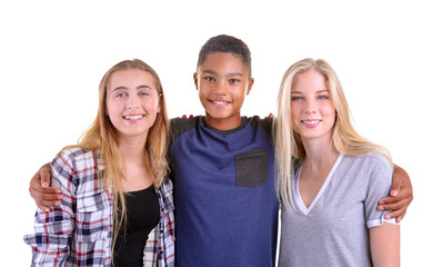 Cute teenagers on white background