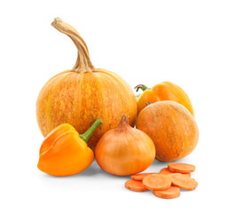 Ripe vegetables on white background