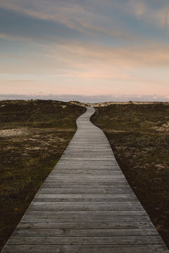 Wooden promenade in Frouxeira beach