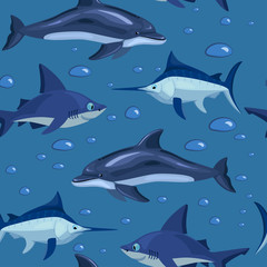 fishes, cartoon seamless pattern, stock vector