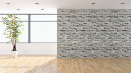 Modern bright interiors empty room 3D rendering illustration