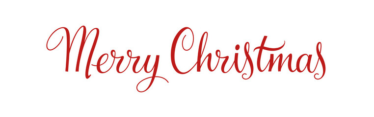 Merry Christmas vintage calligraphy vector text and xmas holiday celebration greeting card design. Horizontal red banner and poster with lettering. Typography design element. EPS 10.