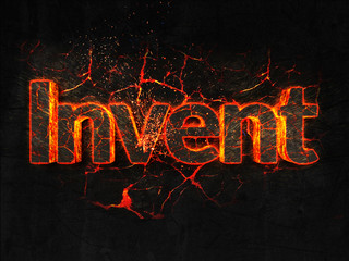 Invent Fire text flame burning hot lava explosion background.