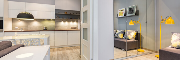 Apartment with white sliding door