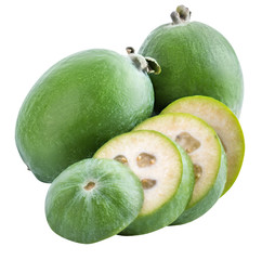 Green feijoa isolated on white background