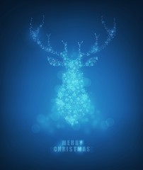 Christmas card with Magic Deer blue color background. vector illustration