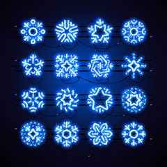 Christmas Neon Snowflakes Blue Magic