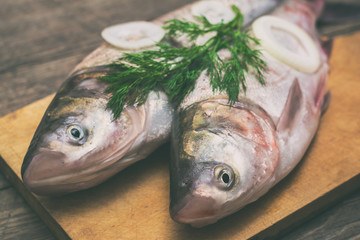 Fresh fish on a wooden table