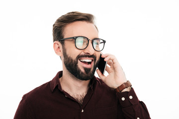 Close up portrait of a cheerful smiling man in eyeglasses